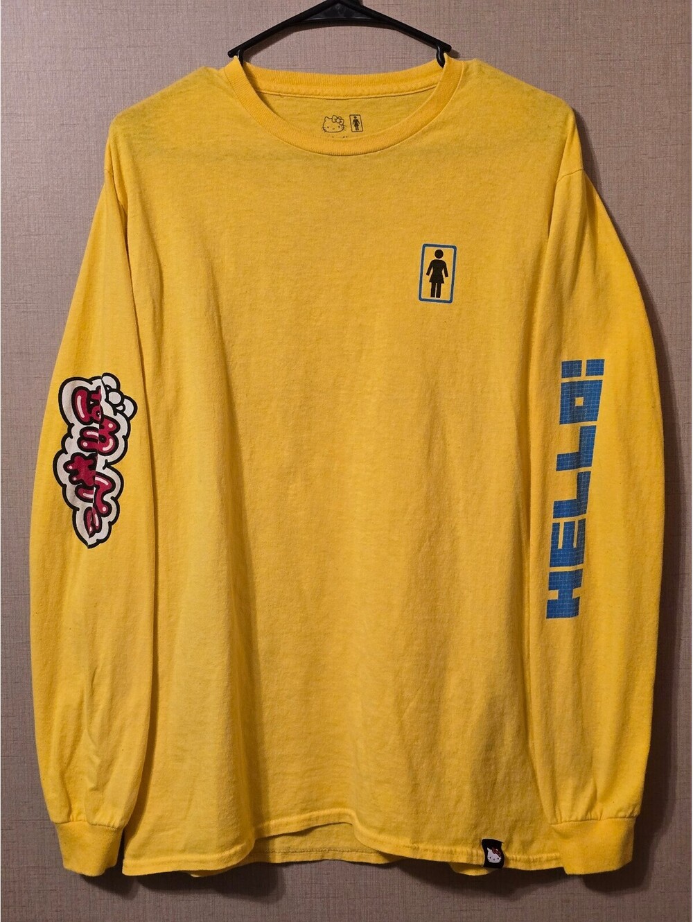 Girl Skateboards x Sanrio Hello Kitty Long Sleeve Shirt Yellow Gold Men's Medium